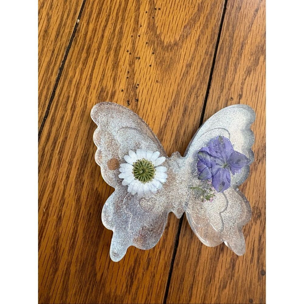 Handmade Epoxy Resin Butterfly Decor Pressed Flowers Iridescent Cottagecore